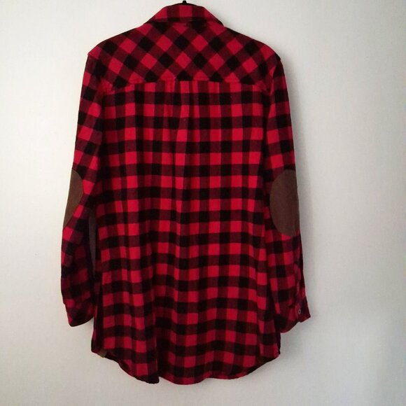 Buffalo Plaid Shirt Red Black Elbow Patch CANADIANA 100% Cotton Flannel Medium - Picture 3 of 6